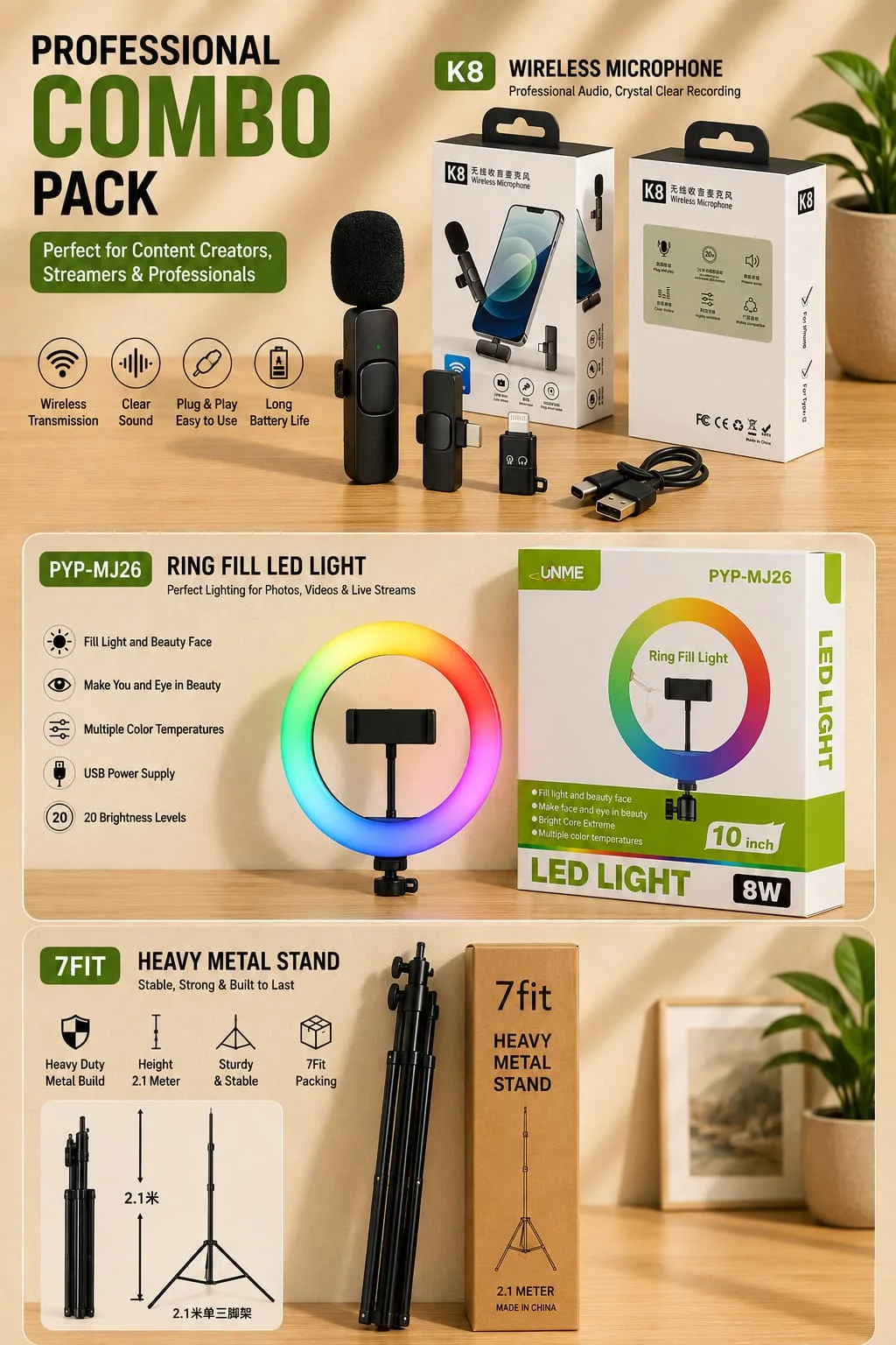 Multicolor ring light combo